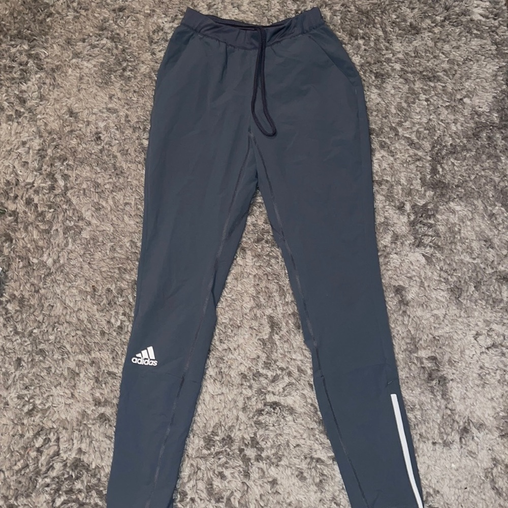 Grey and White Adidas Athletic Pants